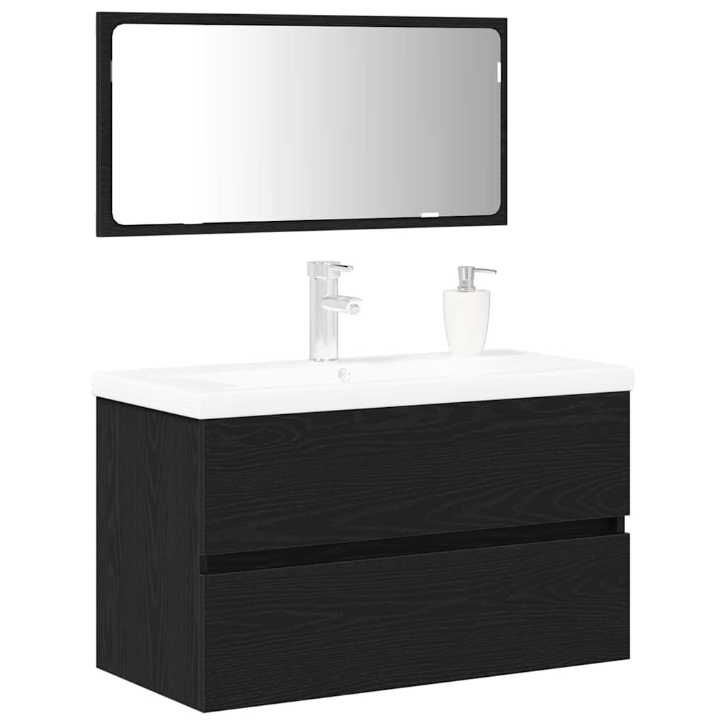 Badeværelsesmøbel sæt med spejl 3 pcs Sort eg 80 x 38.5 x 45 cm