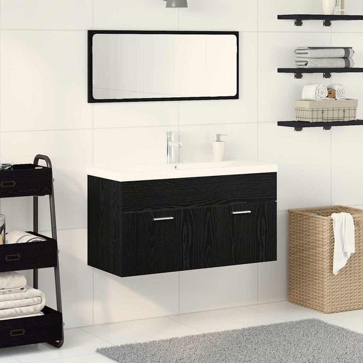 Badeværelsesmøbel sæt med dør 3 pcs Sort eg 90 x 38.5 x 46 cm