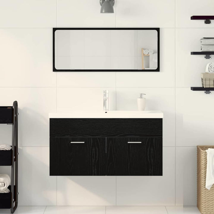 Badeværelsesmøbel sæt med dør 3 pcs Sort eg 90 x 38.5 x 46 cm