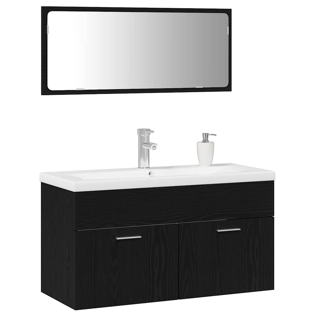 Badeværelsesmøbel sæt med dør 3 pcs Sort eg 90 x 38.5 x 46 cm