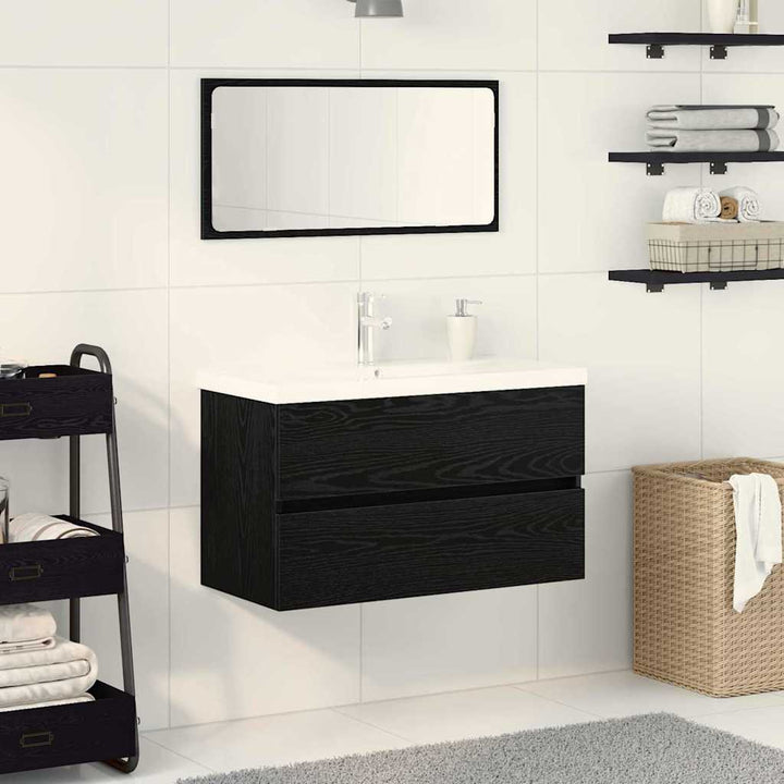 Badeværelsesmøbel sæt med spejl 3 pcs Sort eg 80 x 38.5 x 45 cm