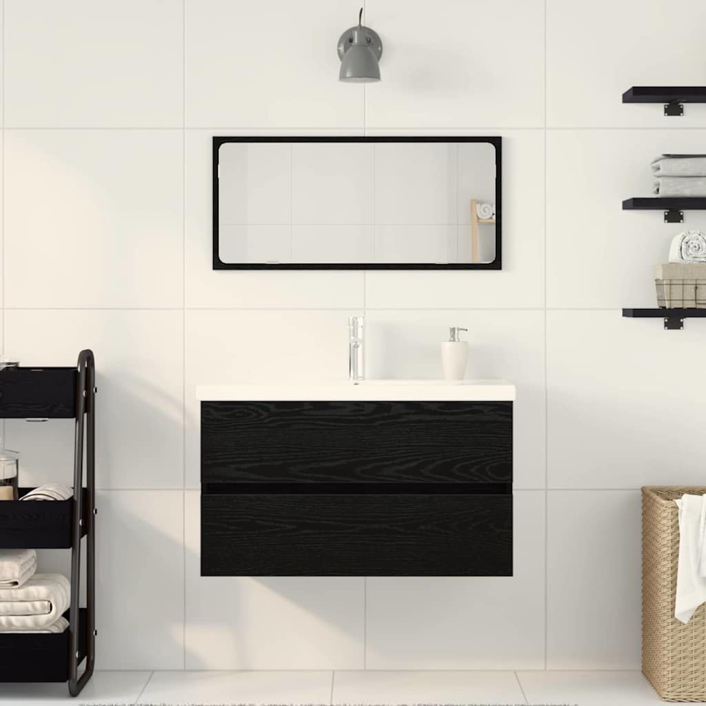 Badeværelsesmøbel sæt med spejl 3 pcs Sort eg 80 x 38.5 x 45 cm