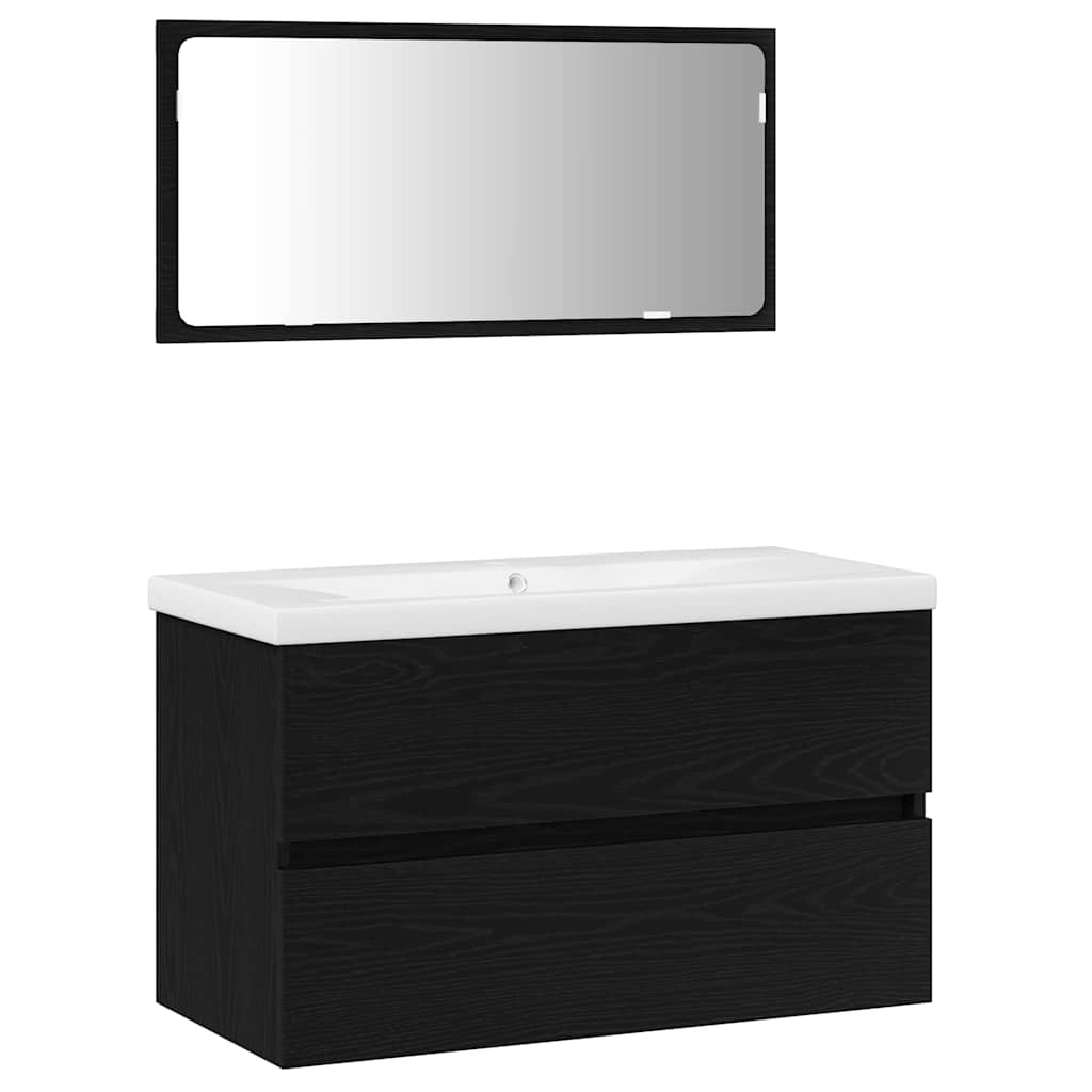 Badeværelsesmøbel sæt med spejl 3 pcs Sort eg 80 x 38.5 x 45 cm