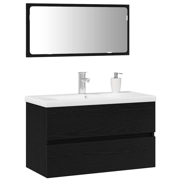 Badeværelsesmøbel sæt med spejl 3 pcs Sort eg 80 x 38.5 x 45 cm
