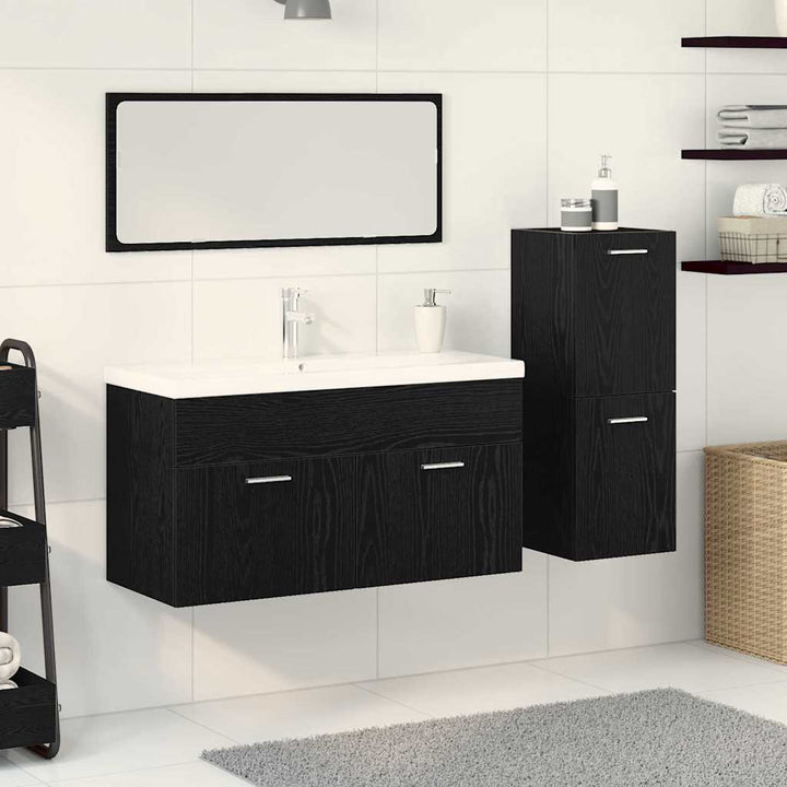 Badeværelsesmøbel sæt med dør 4 pcs Sort eg 90 x 38.5 x 50 cm