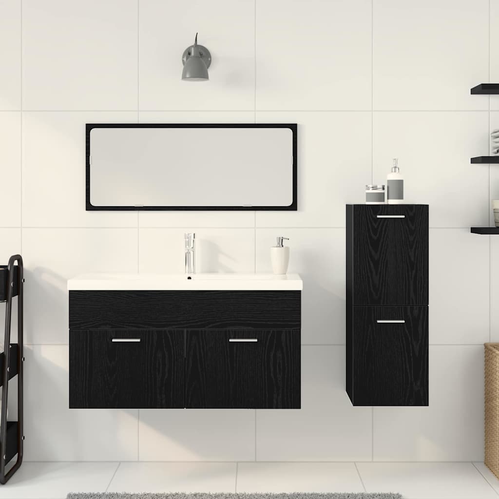 Badeværelsesmøbel sæt med dør 4 pcs Sort eg 90 x 38.5 x 50 cm