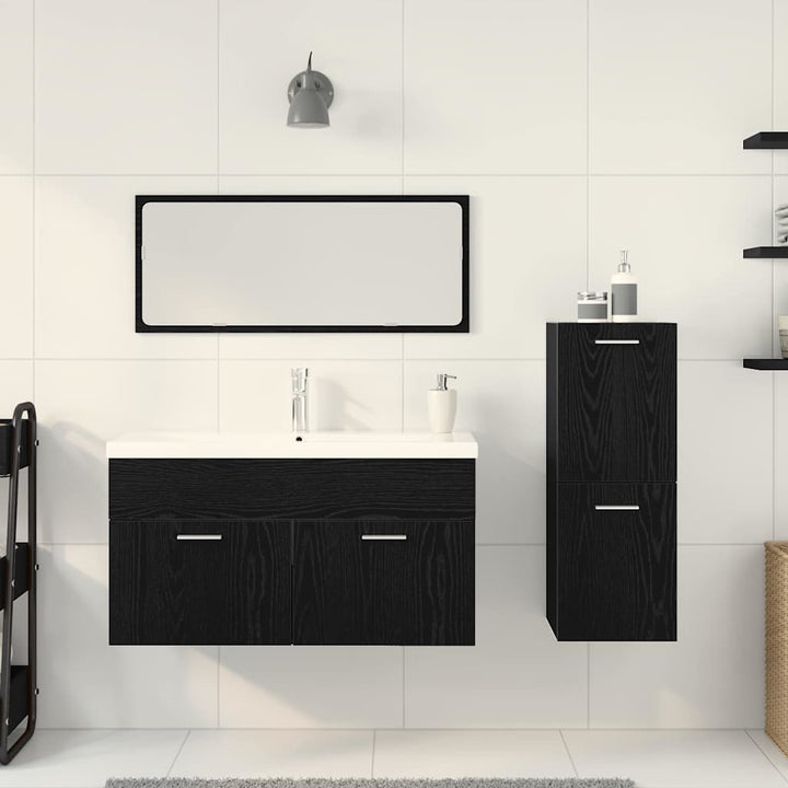 Badeværelsesmøbel sæt med dør 4 pcs Sort eg 90 x 38.5 x 50 cm
