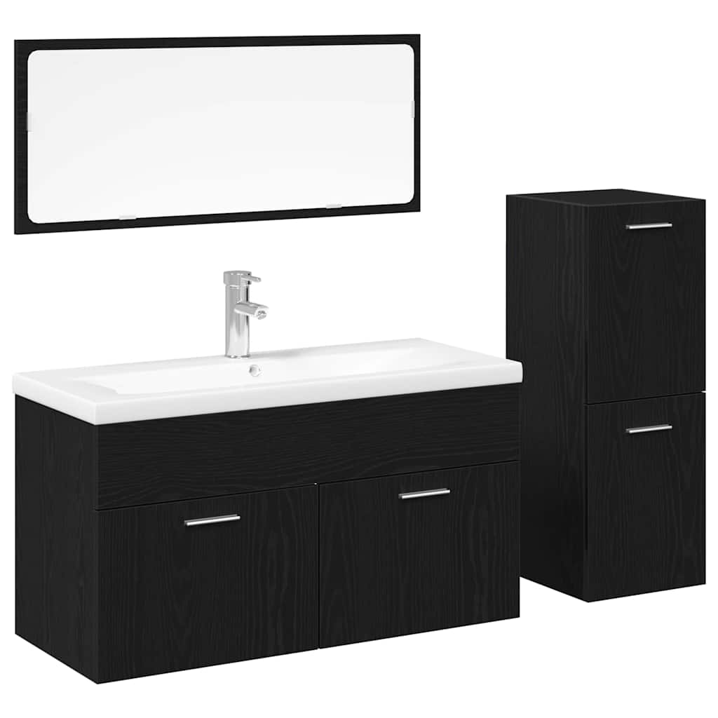 Badeværelsesmøbel sæt med dør 4 pcs Sort eg 90 x 38.5 x 50 cm