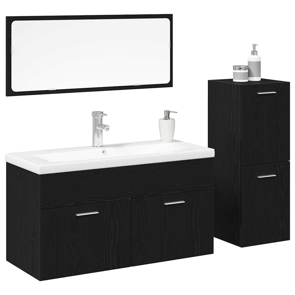 Badeværelsesmøbel sæt med dør 4 pcs Sort eg 90 x 38.5 x 50 cm