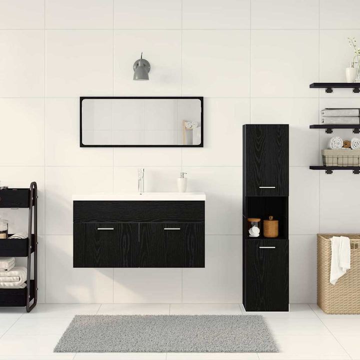 Badeværelsesmøbel Sæt med hylde 4 pcs Sort eg 90 x 38.5 x 46 cm