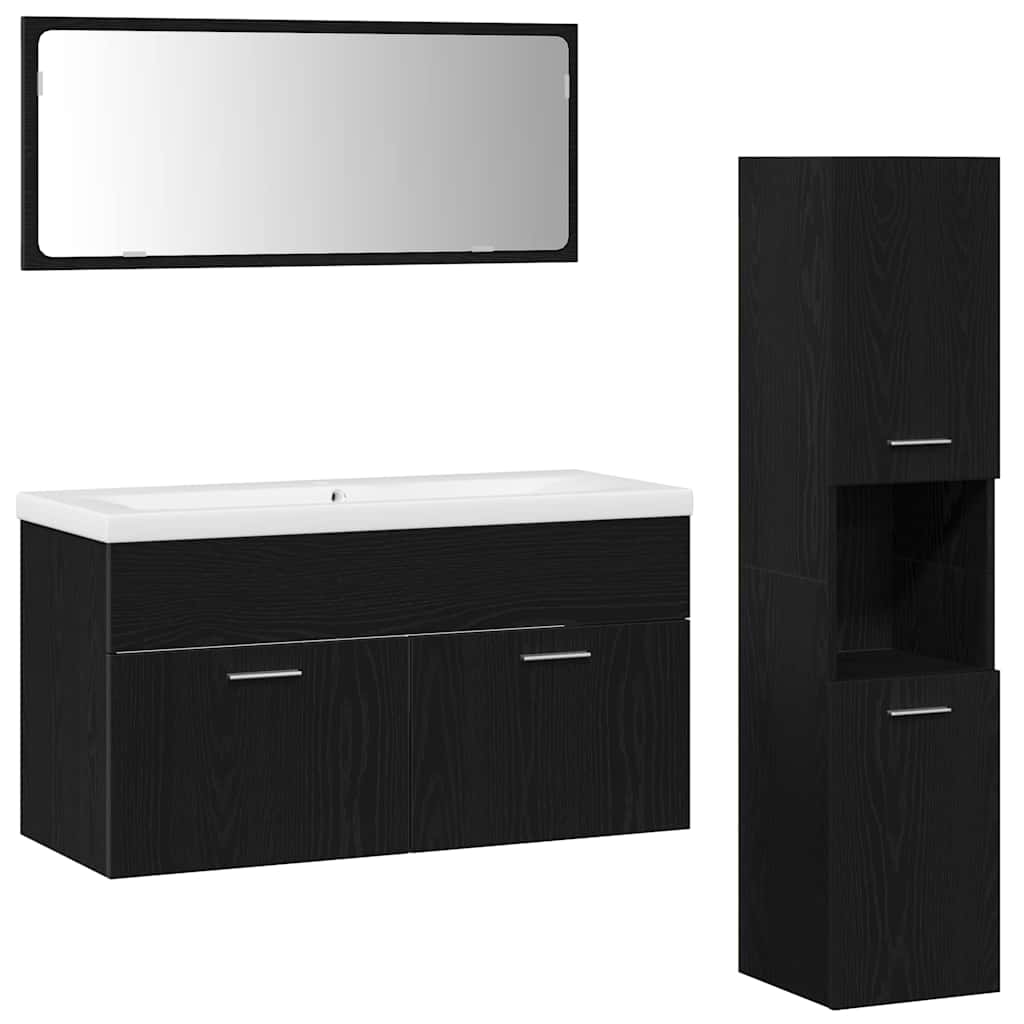 Badeværelsesmøbel Sæt med hylde 4 pcs Sort eg 90 x 38.5 x 46 cm