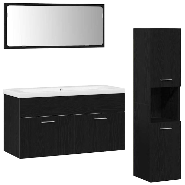 Badeværelsesmøbel Sæt med hylde 4 pcs Sort eg 90 x 38.5 x 46 cm