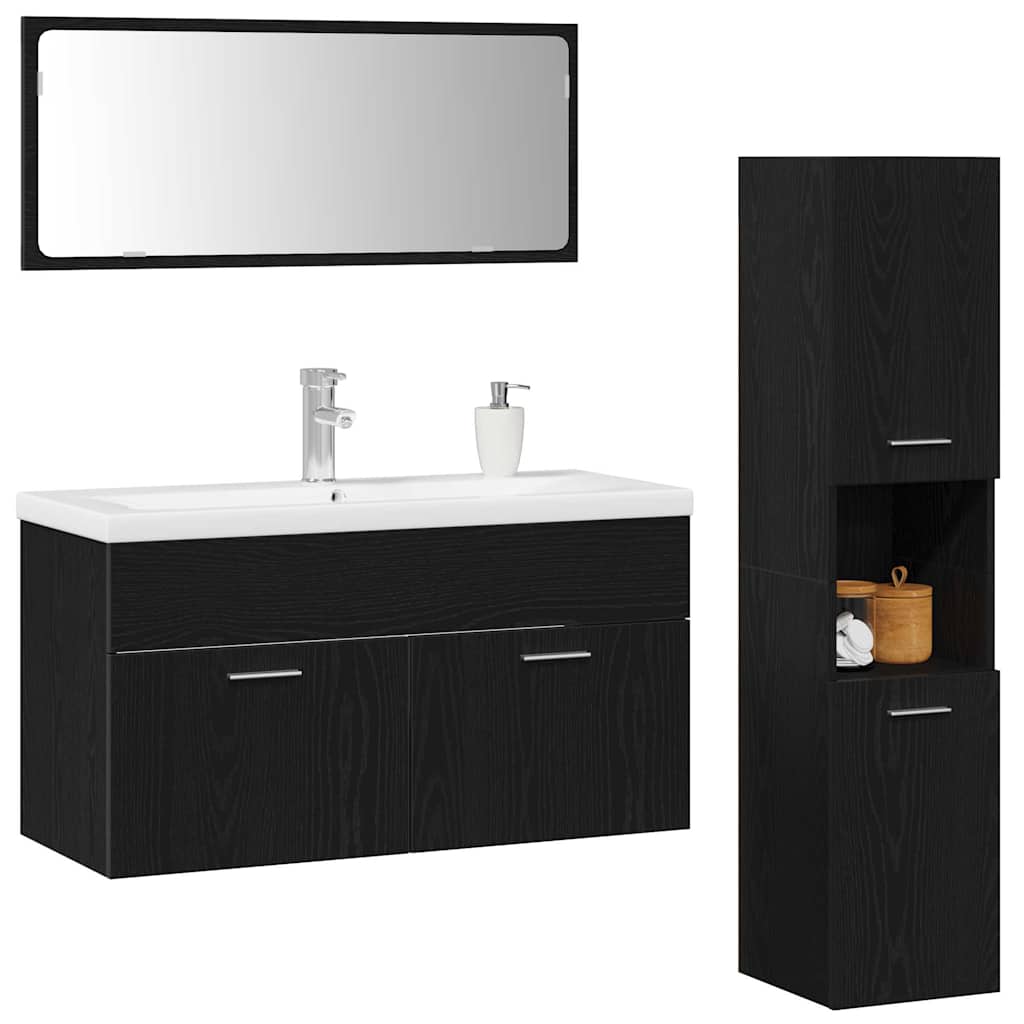 Badeværelsesmøbel Sæt med hylde 4 pcs Sort eg 90 x 38.5 x 46 cm