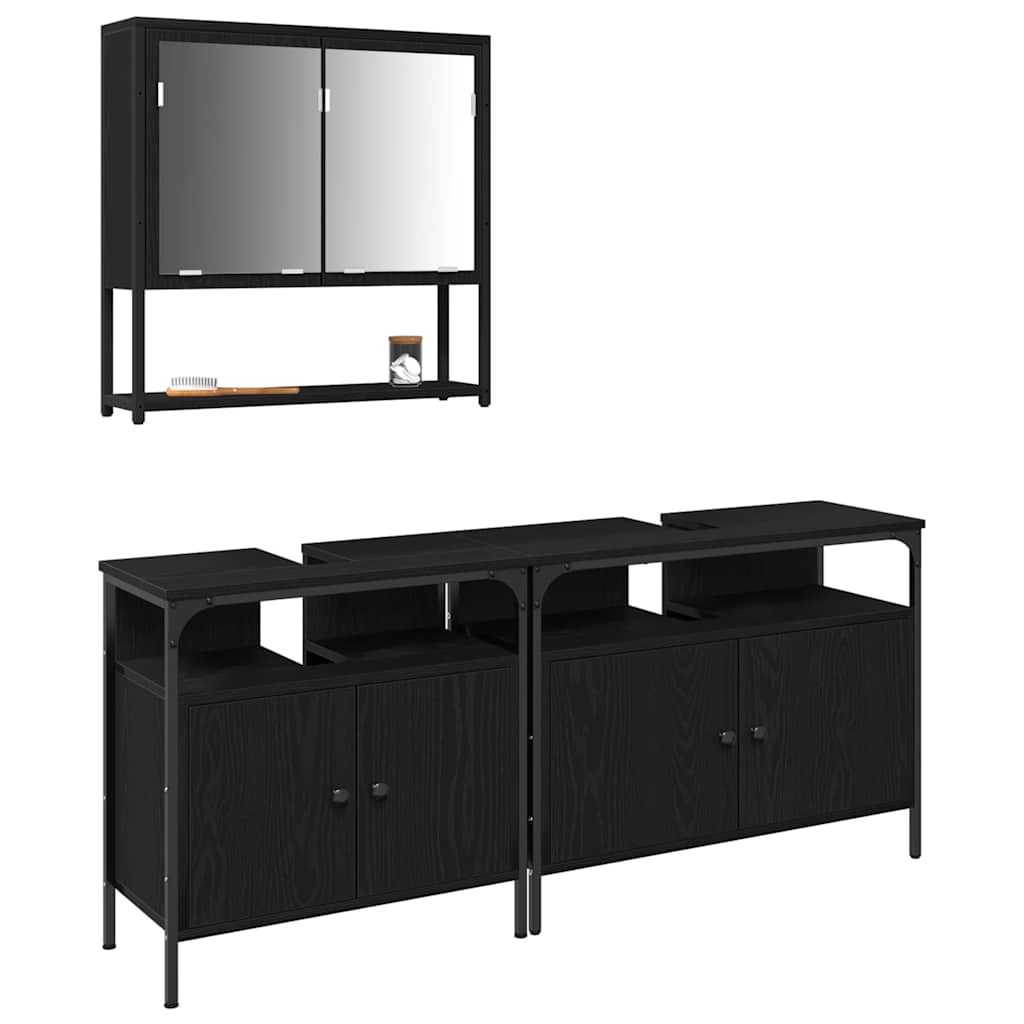 Badeværelsesmøbel sæt med opbevaring 3 pcs Sort 80 x 30 x 60 cm