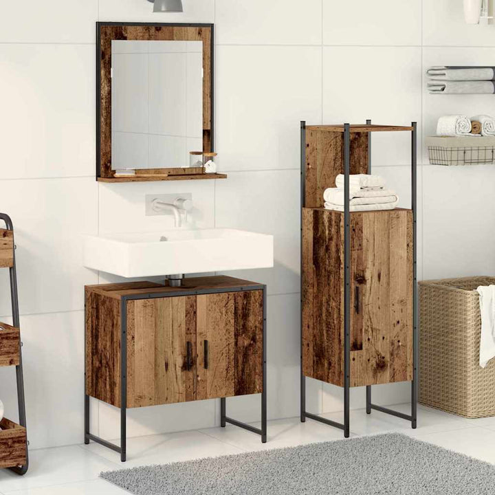 Badeværelsesmøbel sæt med dør 3 pcs Brun 33 x 33 x 102,5 cm