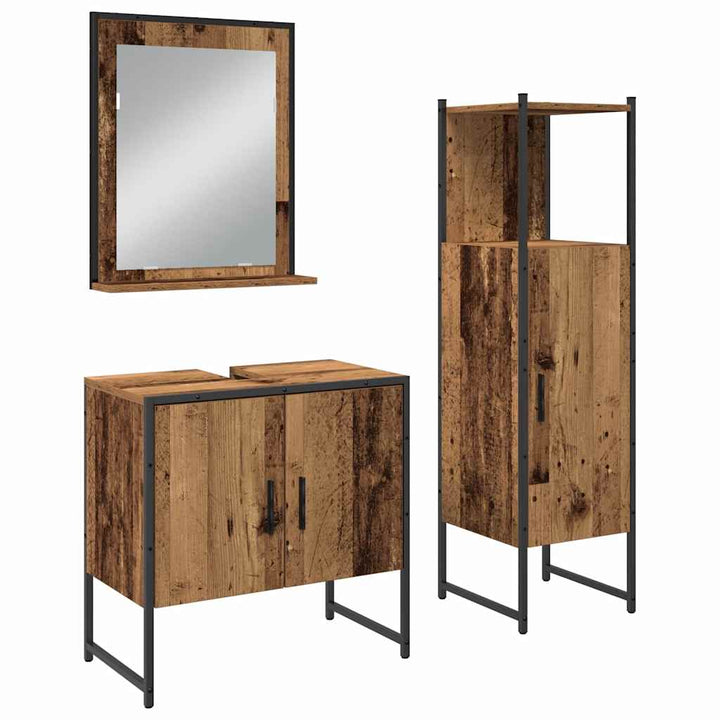 Badeværelsesmøbel sæt med dør 3 pcs Brun 33 x 33 x 102,5 cm