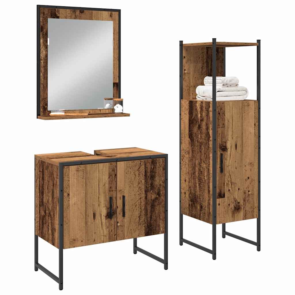 Badeværelsesmøbel sæt med dør 3 pcs Brun 33 x 33 x 102,5 cm