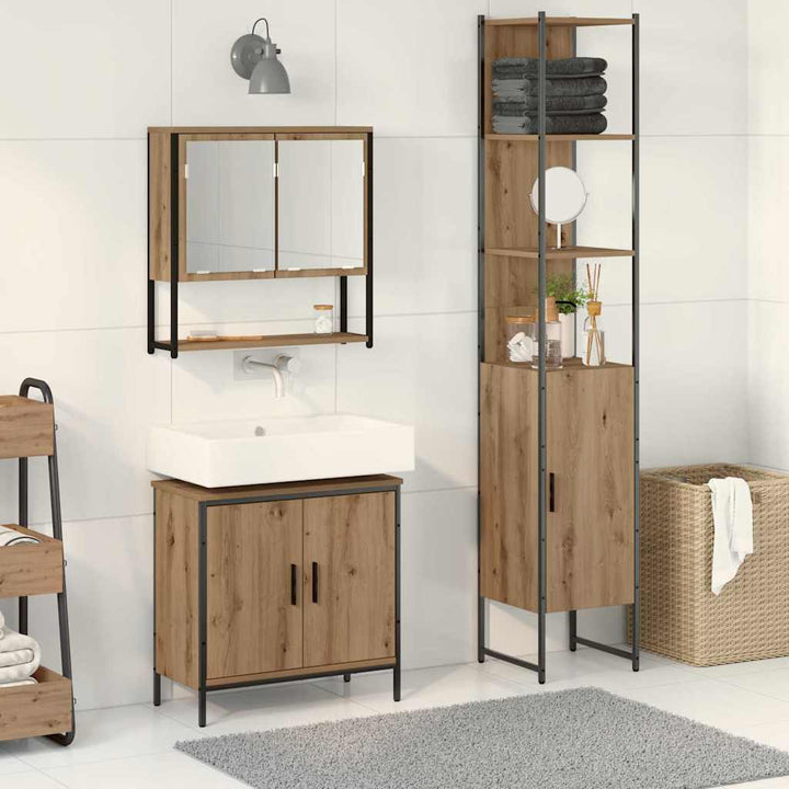 Badeværelsesmøbel sæt med hylde 3 pcs Brun 33 x 33 x 185.5 cm