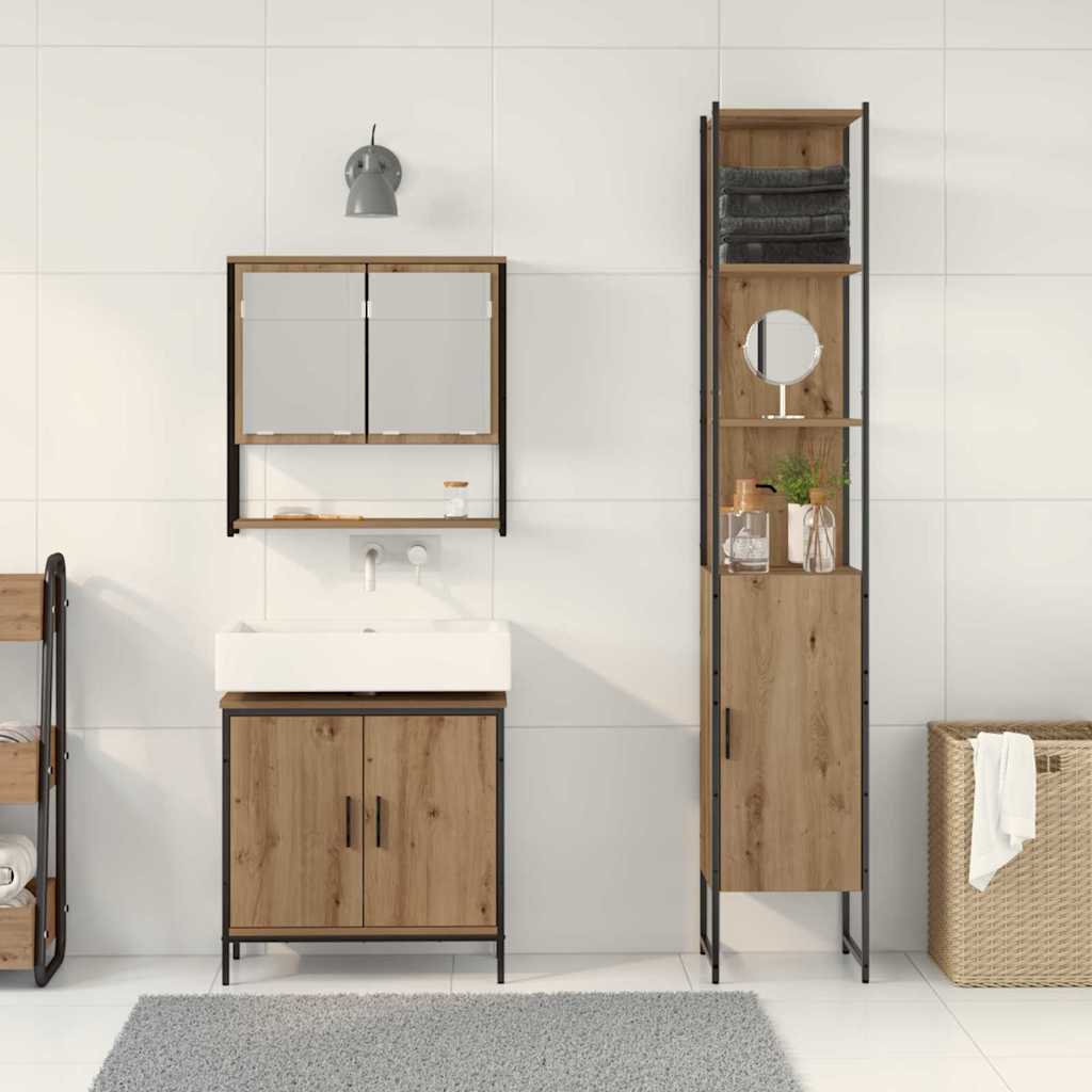 Badeværelsesmøbel sæt med hylde 3 pcs Brun 33 x 33 x 185.5 cm
