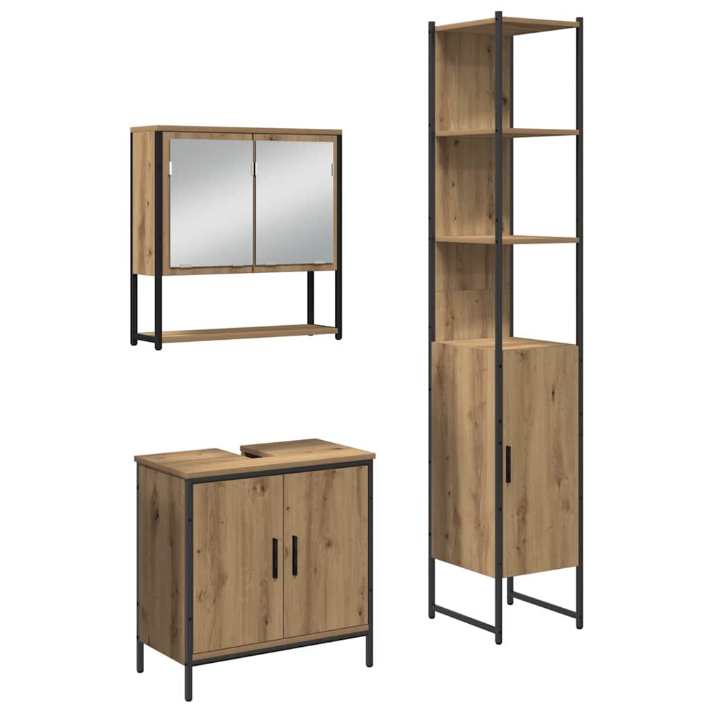 Badeværelsesmøbel sæt med hylde 3 pcs Brun 33 x 33 x 185.5 cm