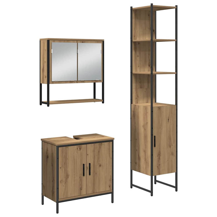 Badeværelsesmøbel sæt med hylde 3 pcs Brun 33 x 33 x 185.5 cm
