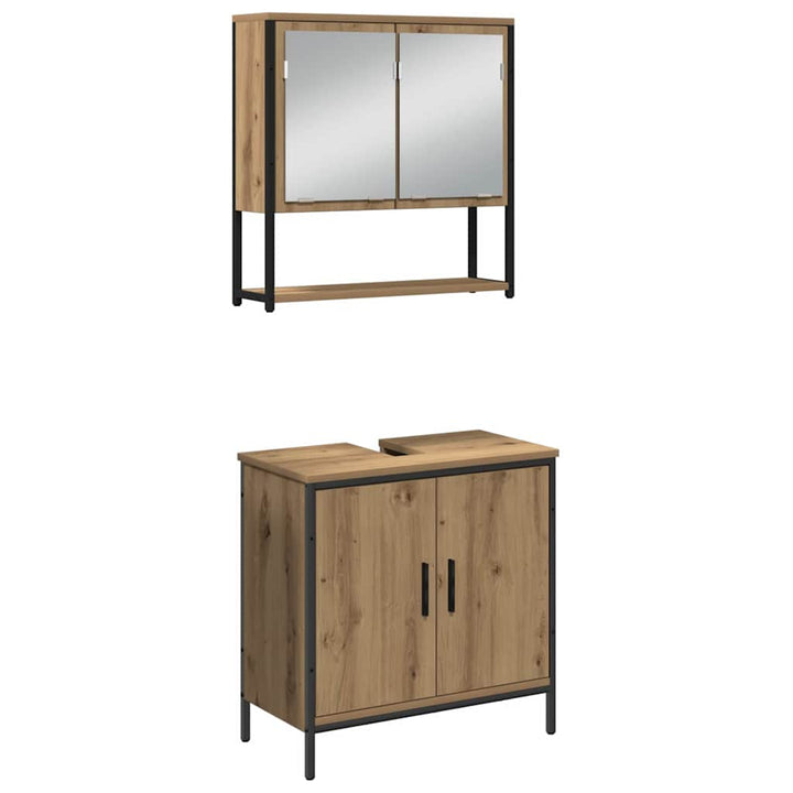 Badeværelsesmøbel sæt med hylde 3 pcs Brun 33 x 33 x 185.5 cm