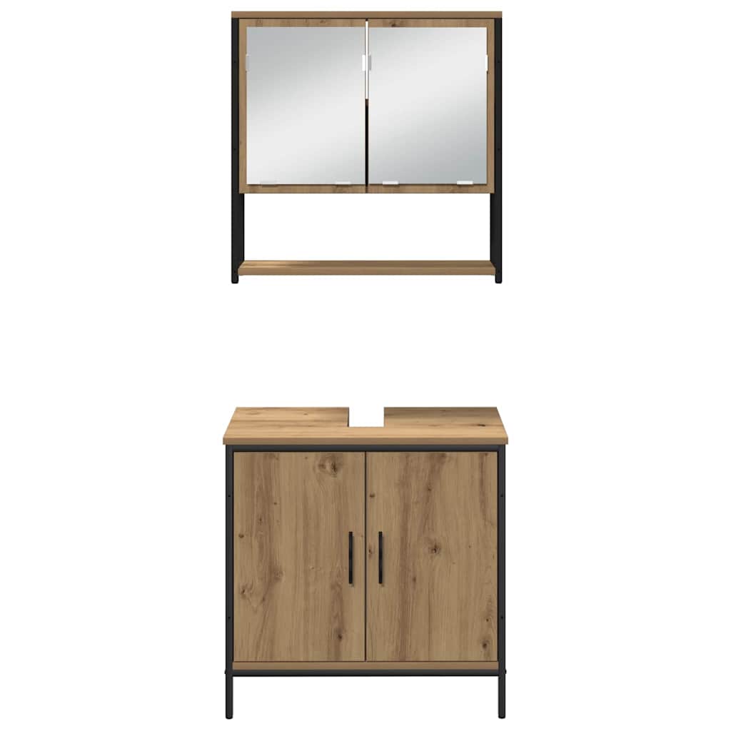 Badeværelsesmøbel sæt med hylde 3 pcs Brun 33 x 33 x 185.5 cm