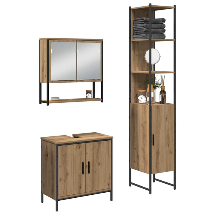 Badeværelsesmøbel sæt med hylde 3 pcs Brun 33 x 33 x 185.5 cm