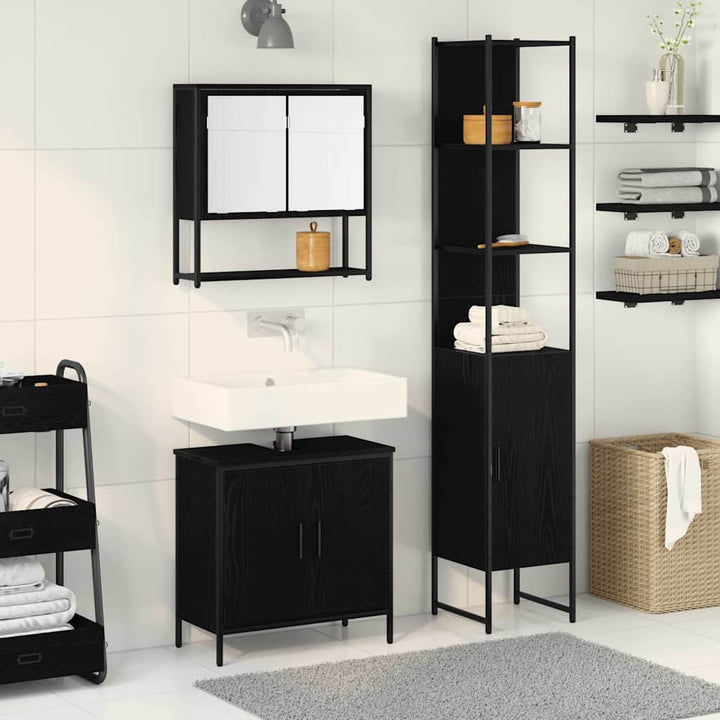 Badeværelsesmøbel sæt med hylde 3 pcs Sort 33 x 33 x 185.5 cm