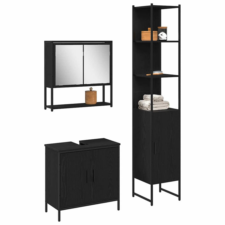 Badeværelsesmøbel sæt med hylde 3 pcs Sort 33 x 33 x 185.5 cm