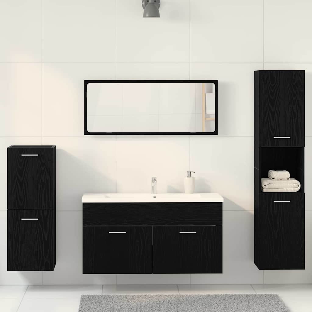 Badeværelsesmøbelsæt Vægmonteret 4 pcs Sort eg 30 x 30 x 130 cm