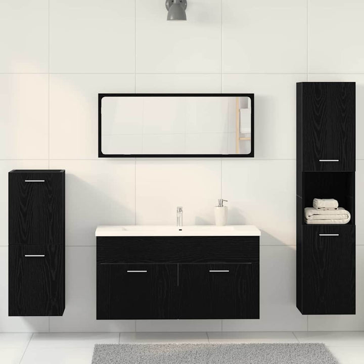 Badeværelsesmøbelsæt Vægmonteret 4 pcs Sort eg 30 x 30 x 130 cm