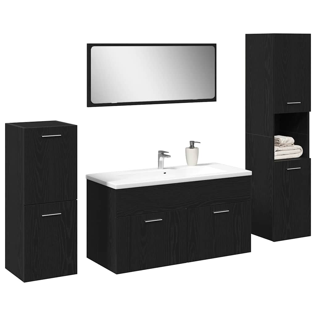 Badeværelsesmøbelsæt Vægmonteret 4 pcs Sort eg 30 x 30 x 130 cm