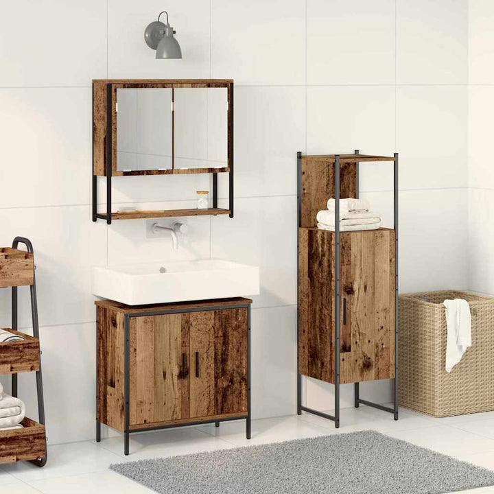 Badeværelsesmøbel sæt med dør 3 pcs Brun 33 x 33 x 102,5 cm