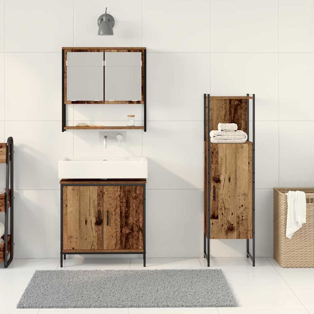Badeværelsesmøbel sæt med dør 3 pcs Brun 33 x 33 x 102,5 cm