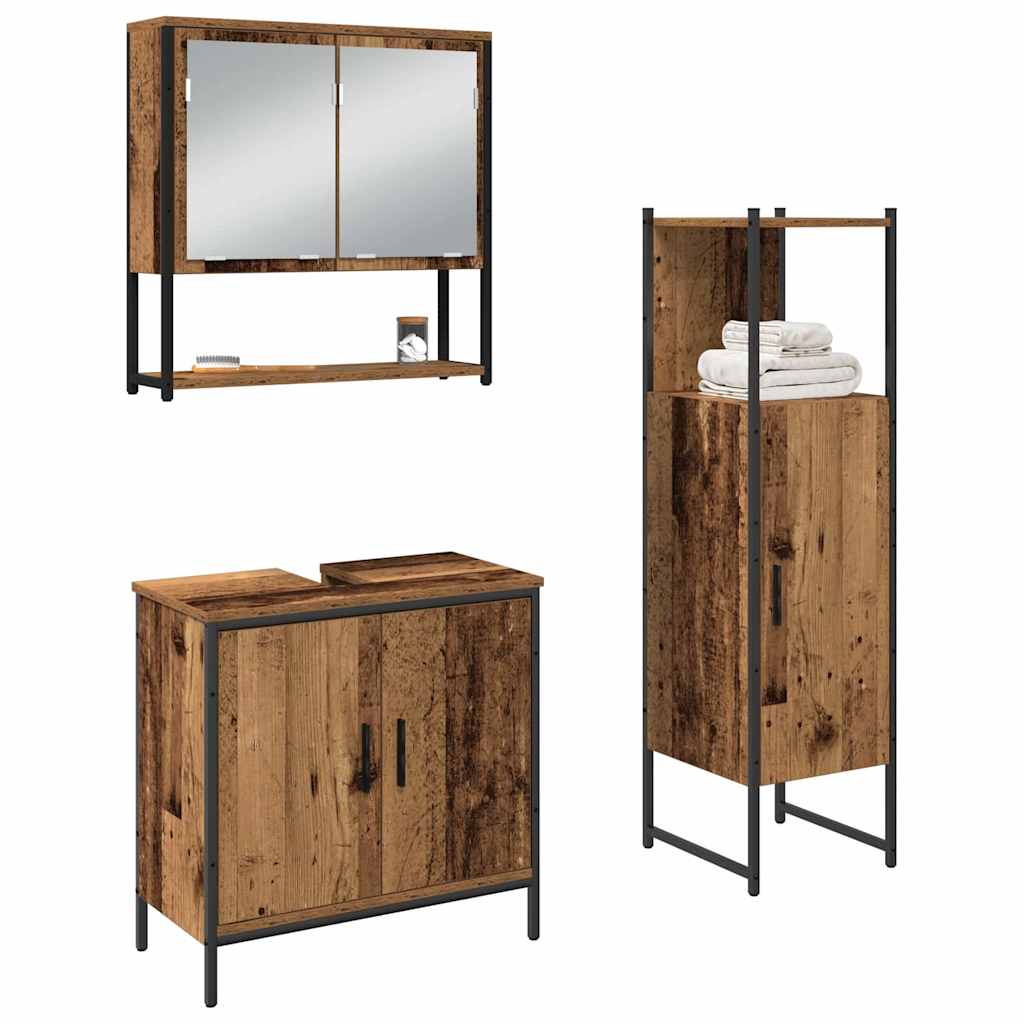 Badeværelsesmøbel sæt med dør 3 pcs Brun 33 x 33 x 102,5 cm