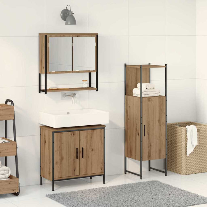 Badeværelsesmøbel sæt med dør 3 pcs Brun 33 x 33 x 102,5 cm