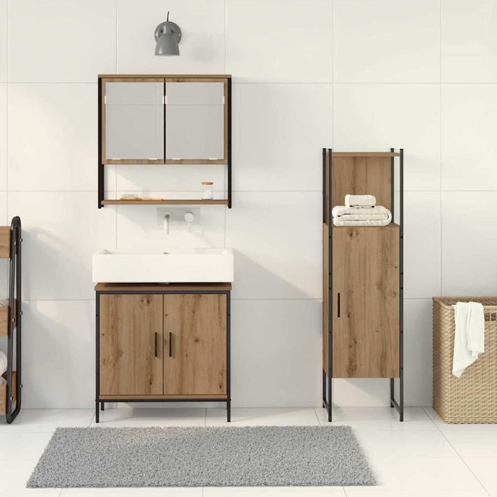 Badeværelsesmøbel sæt med dør 3 pcs Brun 33 x 33 x 102,5 cm