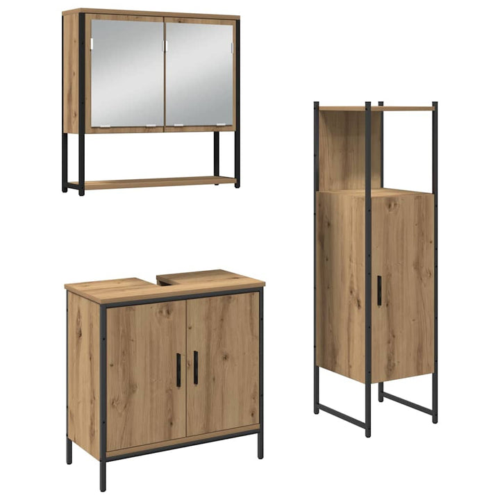 Badeværelsesmøbel sæt med dør 3 pcs Brun 33 x 33 x 102,5 cm
