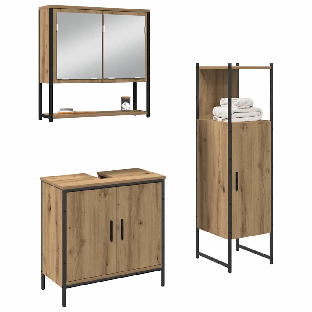 Badeværelsesmøbel sæt med dør 3 pcs Brun 33 x 33 x 102,5 cm