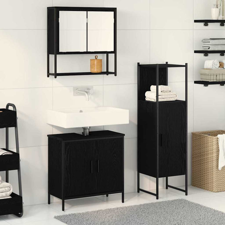 Badeværelsesmøbel sæt med dør 3 pcs Sort 33 x 33 x 102,5 cm