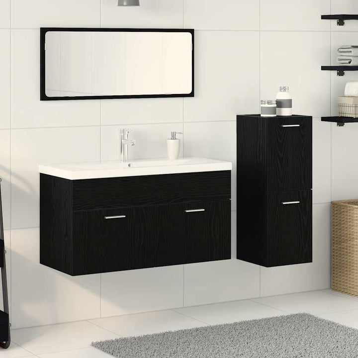 Badeværelsessæt 4 pcs Sort eg 91 x 39,5 x 46 cm Konstrueret træ