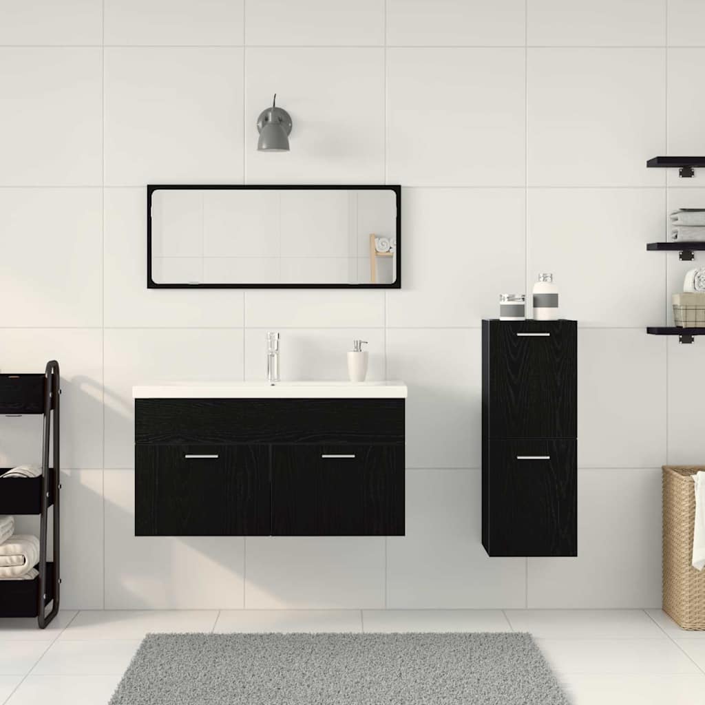 Badeværelsessæt 4 pcs Sort eg 91 x 39,5 x 46 cm Konstrueret træ