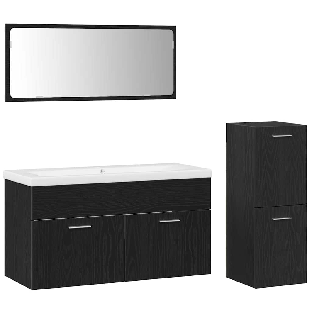 Badeværelsessæt 4 pcs Sort eg 91 x 39,5 x 46 cm Konstrueret træ