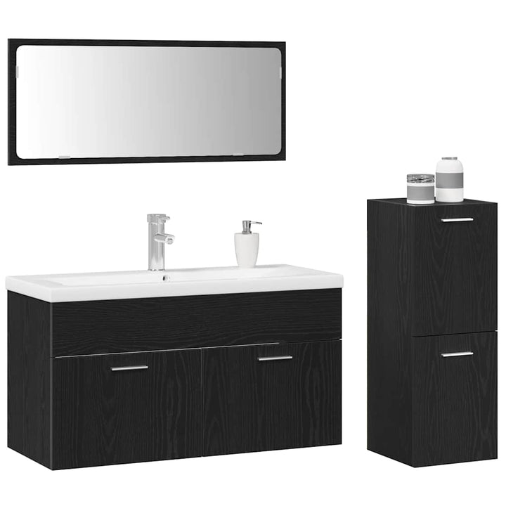 Badeværelsessæt 4 pcs Sort eg 91 x 39,5 x 46 cm Konstrueret træ