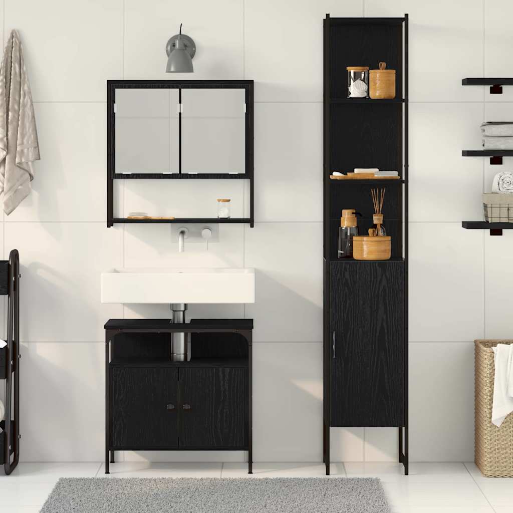 Badeværelsesmøbel sæt Andet 3 pcs Sort eg 33 x 33 x 185.5 cm