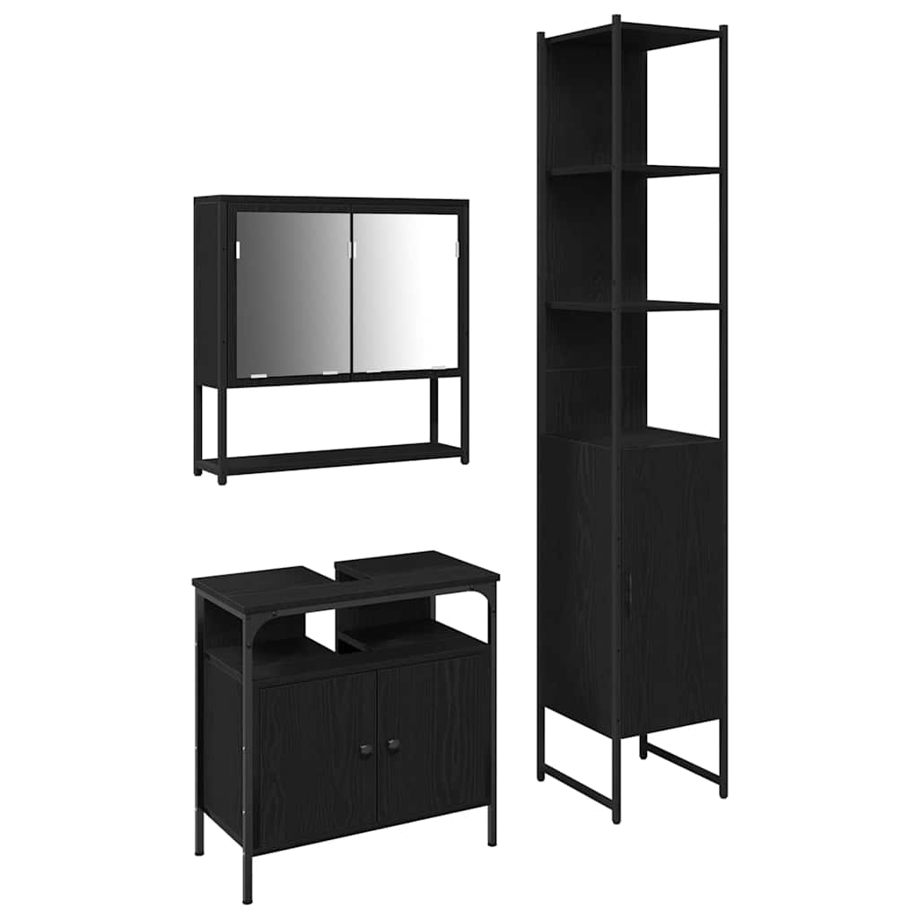 Badeværelsesmøbel sæt Andet 3 pcs Sort eg 33 x 33 x 185.5 cm
