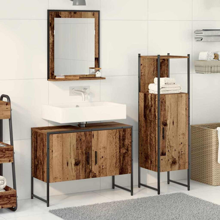 Badeværelsesmøbel sæt med dør 3 pcs Brun 33 x 33 x 102,5 cm