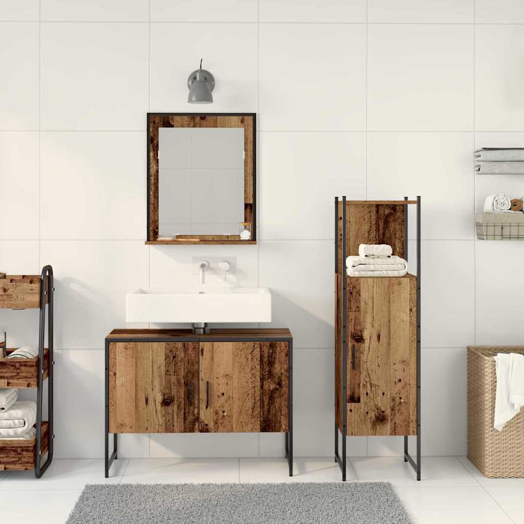 Badeværelsesmøbel sæt med dør 3 pcs Brun 33 x 33 x 102,5 cm