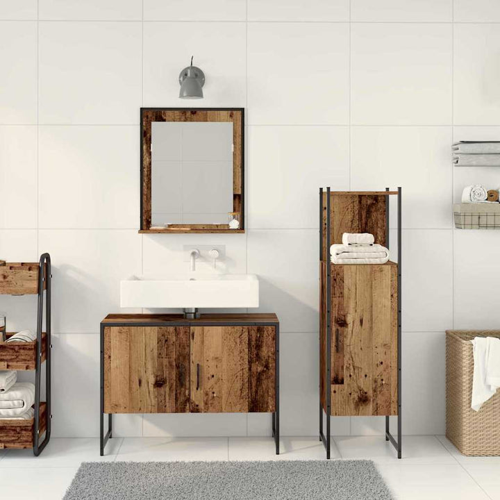 Badeværelsesmøbel sæt med dør 3 pcs Brun 33 x 33 x 102,5 cm